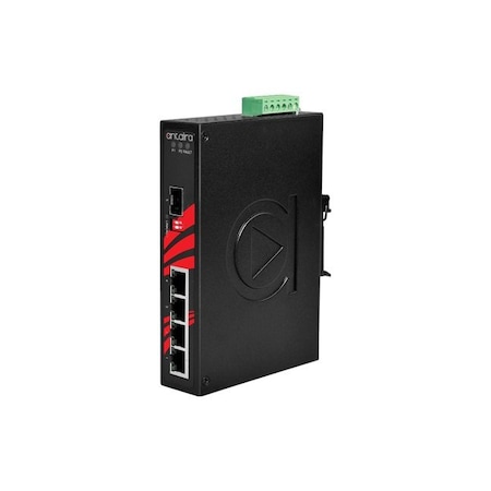 Antaira 5-Port Industrial Unmanaged Ethernet Switch, w/4-10/100/1000Tx + 1-100/1000 SFP slot LNX-0501G-SFP